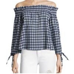 McGuire Denim Pina Off the Shoulder Gingham Top S
White Blue USA Made